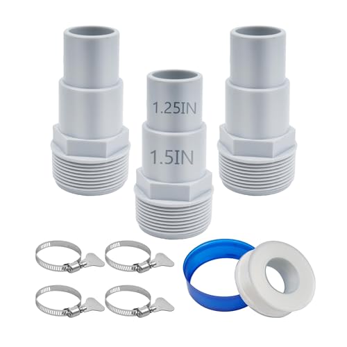 DIELOVEHUA 3 Stück Poolschlauch Adapter, Pool Schlauchadapter, Poolschlauch Adapter 1 1/2 Zoll oder 1 1/4 Zoll, mit 4 Schlauchschellen, Schlauchtülle Pool Set, für Poolschläuche von DIELOVEHUA