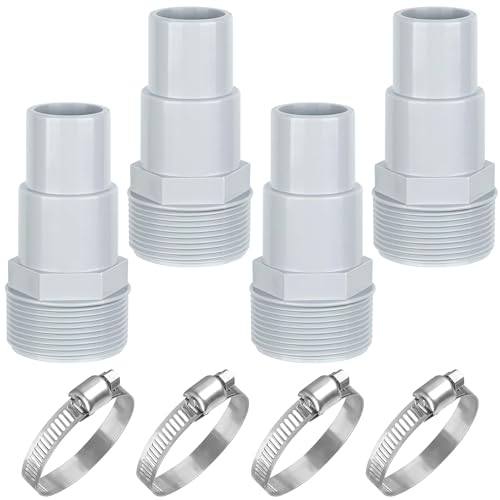 DIELOVEHUA 4 Stück Poolschlauch Adapter, Pool Schlauchadapter, Poolschlauch Adapter 1 1/2 Zoll oder 1 1/4 Zoll, mit 4 Schlauchschellen, Schlauchtülle Pool Set, für Poolschläuche von DIELOVEHUA