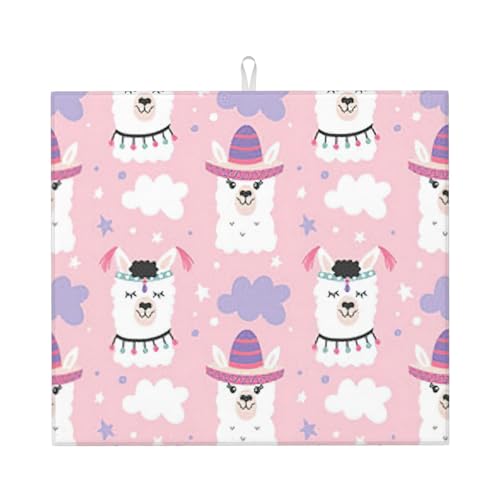 Abtropfmatte mit Cartoon-Lama-Alpaka-Druck, niedliche Abtropfmatte für Küche, ästhetisch, saugfähig, Abtropfmatte, leicht zu reinigen von DIEzig