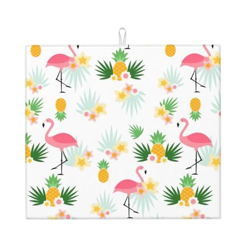 Abtropfmatte mit Flamingo- und Ananas-Druck, niedliche Abtropfmatte für Küche, ästhetisch, saugfähig, Abtropfmatte, leicht zu reinigen von DIEzig