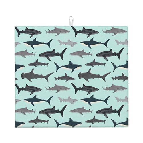 Abtropfmatte mit Hai-Druck, niedlich, ästhetisch, saugfähig, Abtropfmatte, leicht zu reinigen von DIEzig