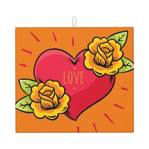 Abtropfmatte mit Herz- und Blumendruck, niedliche Abtropfmatte für Küche, ästhetisch, saugfähig, leicht zu reinigen Abtropfmatte mit Herz- und Blumendruck, niedliche Abtropfmatte für Küche, ästhetisch, saugfähig, leicht zu reinigen von DIEzig