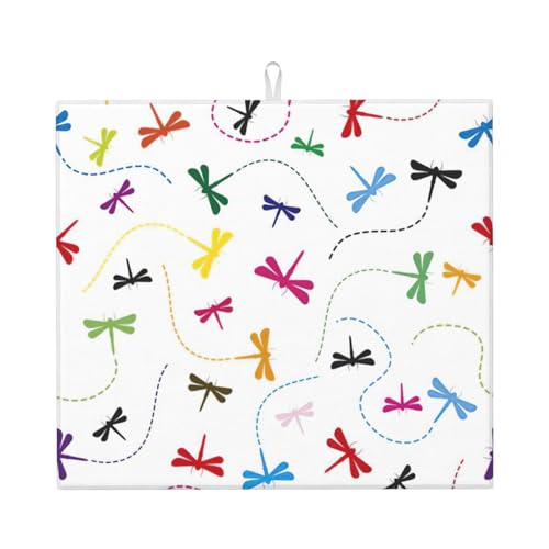 Abtropfmatte mit buntem Libellendruck, niedlich, für Küche, ästhetisch, saugfähig, Abtropfmatte, leicht zu reinigen von DIEzig