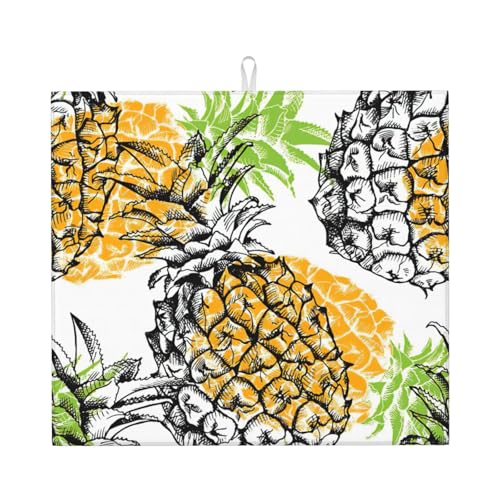 Abtropfmatte mit gelbem Ananas-Druck, niedliche Abtropfmatte für Küche, ästhetisch, saugfähig, leicht zu reinigen von DIEzig