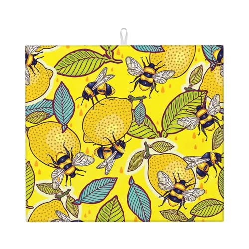 Abtropfmatte mit gelbem Zitronen- und Bienendruck, niedliche Abtropfmatte für Küche, ästhetisch, saugfähig, leicht zu reinigen Abtropfmatte mit gelbem Zitronen- und Bienendruck, niedliche Abtropfmatte für Küche, ästhetisch, saugfähig, leicht zu reinigen von DIEzig