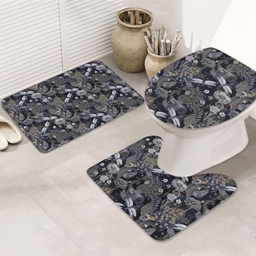 DIEzig Badezimmerteppich-Set mit Libellen-Motiv, Flanell, rutschfest, für Badezimmer, Gäste-Suite, enthält drei Formen von DIEzig