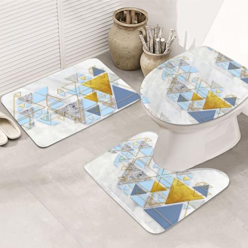 DIEzig Badezimmerteppich-Set mit abstraktem geometrischem Muster, Flanell, rutschfest, für Badezimmer, Gäste-Suite, enthält drei Formen von DIEzig