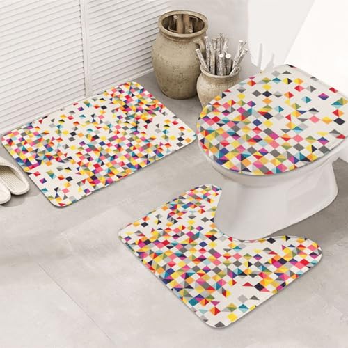 DIEzig Badezimmerteppich-Set mit dreieckigem geometrischem Druck, Flanell, rutschfest, für Badezimmer, Gäste-Suite, enthält drei Formen von DIEzig