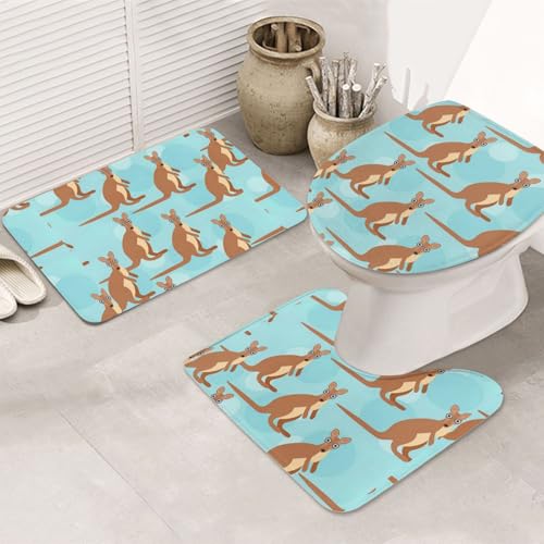 DIEzig Funny For Kangaroo Zoo Printing Badezimmerteppich-Set, Flanell, rutschfest, für Badezimmer, Gäste-Suite, enthält drei Formen von DIEzig