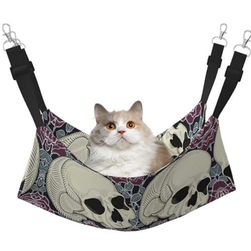 DIEzig Hängematte, Motiv: Totenkopf, Blumen, mittelgroß, weiches Bett für Kätzchen, Frettchen, Welpen oder kleine Haustiere DIEzig Hängematte, Motiv: Totenkopf, Blumen, mittelgroß, weiches Bett für Kätzchen, Frettchen, Welpen oder kleine Haustiere von DIEzig