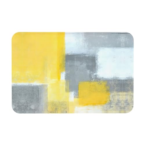 DIEzig Kieselgur-Matte, abstrakter Kunstdruck, 39,9 x 60,9 cm, Herbstmatte, weiche Bodenmatte, Duschkissen, rutschfeste Gummi-Rückseite, Grau und Gelb von DIEzig
