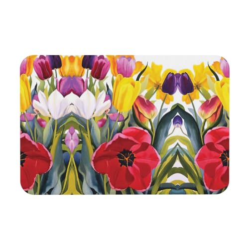 DIEzig Kieselgur mit Tulpenmotiv, 40 x 60 cm, Herbstmatte, weiche Bodenmatte, Duschkissen, rutschfeste Gummi-Rückseite von DIEzig