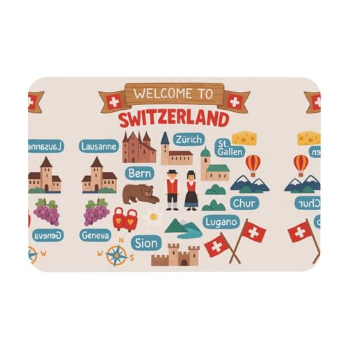 DIEzig Welcome To Switzerland Reise-Druck, Kieselgur-Matte, Herbstmatte, weiche Bodenmatte, Duschkissen, rutschfeste Gummi-Rückseite, 39,9 x 60,9 cm von DIEzig