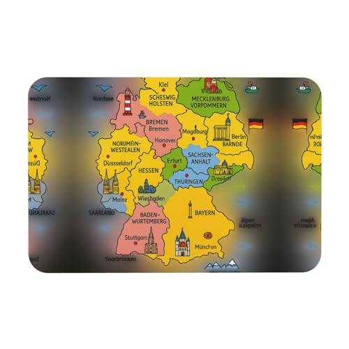 Deutschlandkarte mit buntem Druck, 39,9 x 60,9 cm, Kieselgur-Matte, Herbst-Weichbodenmatte, Duschkissen, rutschfeste Gummi-Rückseite von DIEzig