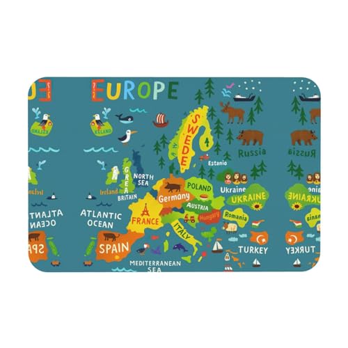 Europakarte mit buntem Druck, 39,9 x 60,9 cm, Kieselgur-Matte, Herbst-Weichbodenmatte, Duschkissen, rutschfeste Gummi-Rückseite von DIEzig
