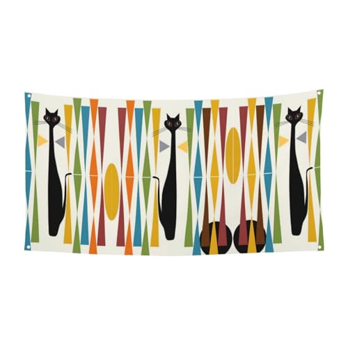 Halloween-Partybanner aus der Mitte des Jahrhunderts mit moderner Kunst, Katzendruck, ideal für Halloween, Weihnachtsfeiern, 1 Stück von DIEzig