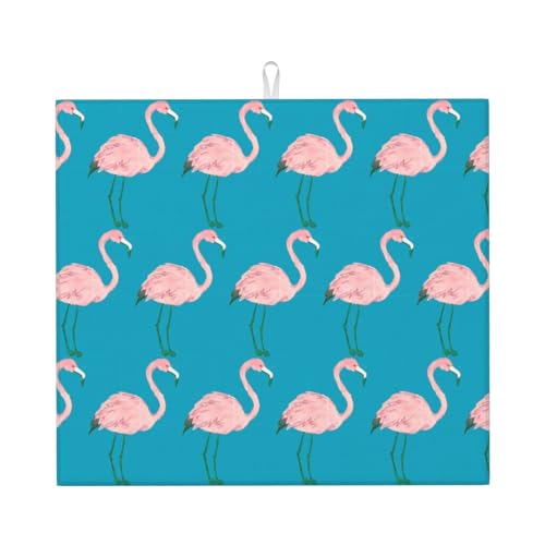 Handbemalte Abtropfmatte mit Flamingo-Vogel-Druck, niedlich, ästhetisch, saugfähig, Abtropfmatte, Küchen-Abtropfmatte, leicht zu reinigen von DIEzig