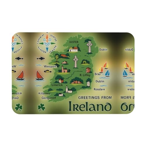 Ireland Map With Sehenswürdigkeiten Druck, 39,9 x 60,9 cm, Kieselgur Matte, Herbst weiche Bodenmatte, Duschkissen, rutschfeste Gummi-Rückseite von DIEzig