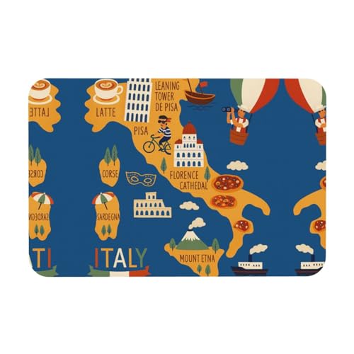 Italien-Karte mit kulturellem Symbo-Druck, 39,9 x 60,9 cm, Kieselgur-Matte, Herbst-Weichbodenmatte, Duschkissen, rutschfeste Gummi-Rückseite von DIEzig