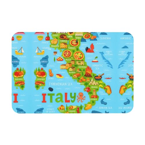 Italienische Karte mit Lebensmittel-Symbolen, 39,9 x 60,9 cm, Kieselgur-Matte, Herbst-Weichbodenmatte, Duschkissen, rutschfeste Gummi-Rückseite von DIEzig