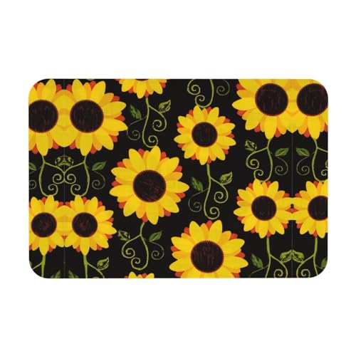 Kieselgur-Matte mit Blumenmotiv und Sonnenblumendruck, 39,9 x 60,9 cm, Herbstmatte, weiche Bodenmatte, Duschkissen, rutschfeste Gummi-Rückseite von DIEzig