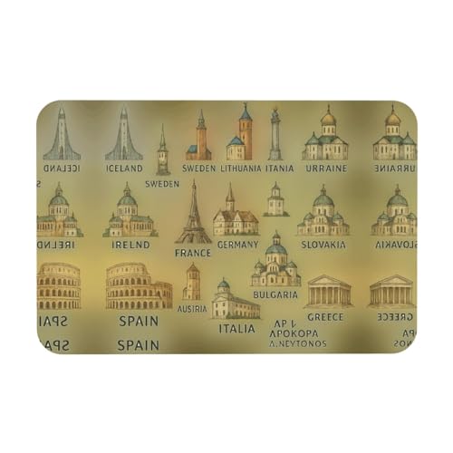 Kieselgur mit europäischen Sehenswürdigkeiten, Illustrationsdruck, 39,9 x 60,9 cm, Herbstmatte, weiche Bodenmatte, Duschkissen, rutschfeste Gummi-Rückseite von DIEzig