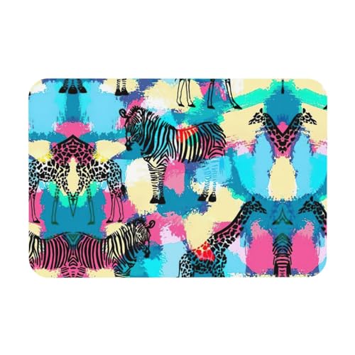 Kieselgur mit farbigem Zebradruck, 39,9 x 60,9 cm, Herbstmatte, weiche Bodenmatte, Duschkissen, rutschfeste Gummi-Rückseite von DIEzig