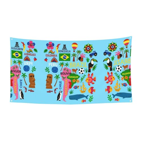 Südamerika-Karte mit Symbolen, zum Aufhängen, Halloween-Party-Banner für Feiertage, 1 Stück, ideal für Halloween-Weihnachtsfeiern von DIEzig