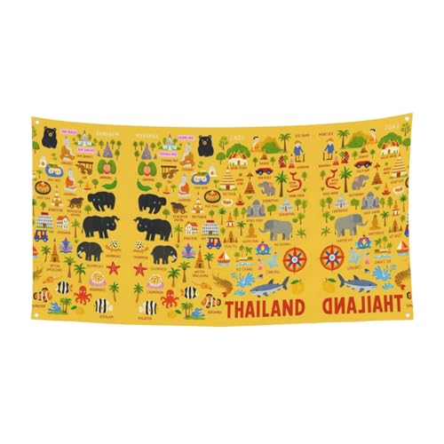 Thailand-Karte mit Symbolen, zum Aufhängen, Halloween-Party-Banner für Feiertage, 1 Stück, ideal für Halloween-Weihnachtsfeiern von DIEzig