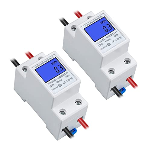 DIFCUL [2 Stück] LCD Digitale Stromzähler Wechselstromzähler Hutschiene KWh Zähler 5(80) A 1-phasiger 2-poliger 2P-DIN-Schienen-Stromzähler AC230V von DIFCUL