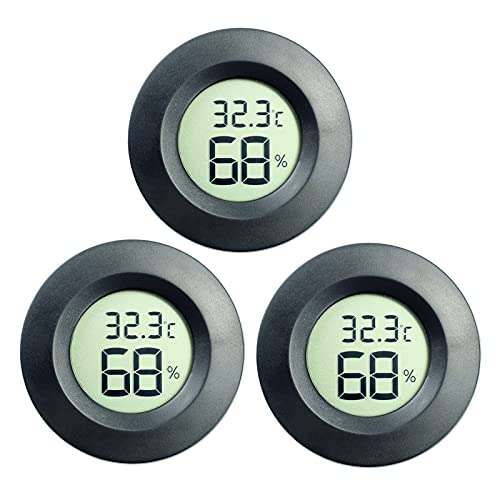 DIFCUL Hygrometer Thermometer Celsius Monitor LCD Digital Feuchtigkeitsmesser für Luftbefeuchter Gläser Inkubatoren Koffer Gitarre Reptilien Gewächshaus Auto (3 Stück, schwarz) von DIFCUL