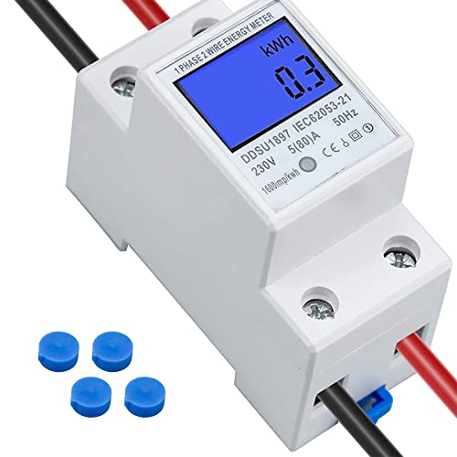 DIFCUL stromzähler,stromzähler hutschiene,wechselstromzähler 1 phasig,stromzähler für balkonkraftwerk LCD KWh Zähler AC230V 5(80) A 1-phasiger 2-poliger 2P-DIN-strommesser verbrauchsmessgerät von DIFCUL