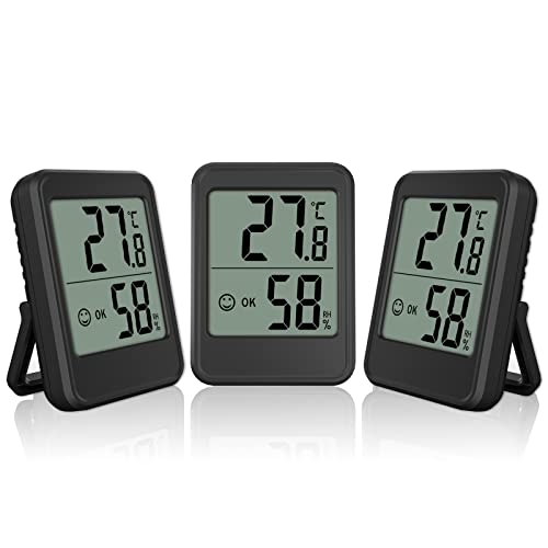 DIFCUL Thermometer Hygrometer Digitales Mini LCD Thermometer Hygrometer Smart Thermometer -[Magnetisch & Halterung] für Innen, Babyzimmer, Lager, Gewächshaus, Büro(3 Schwarz)… von DIFCUL