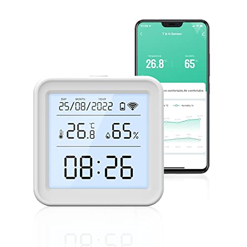 DIFCUL WIFI Thermometer Hygrometer - Mini LCD Digital Thermometer Hygrometer Innen - Unterstützung von Alexa Google-Assistenten-Warnungen Datenspeicherung von DIFCUL