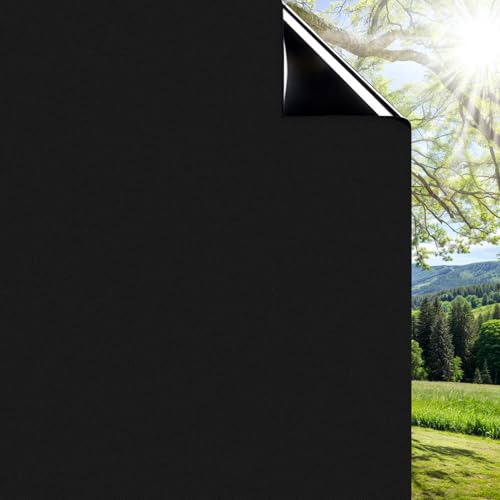DIFIT Fensterfolie Blickdicht Schwarz Verdunkelungsfolie Fenster Sichtschutzfolie Sichtschutz Selbstklebend Dunkel Lichtundurchlässige Folie Abdunklungsfolie Anti-UV 90 x 200cm von DIFIT