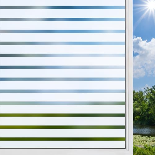 DIFIT Fensterfolie Blickdicht Streifen Sichtschutzfolie Fenster Glasfolie Selbstklebend Statisch Haftend Fensterfolien Anti-UV Klebefolie Fenster für Küche Zuhause Büro (Breite Streifen, 44.3x200cm) von DIFIT