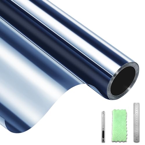 DIFIT Fensterfolie Blickdicht von Aussen Spiegelfolie Fenster Sichtschutz Durchsichtig Sichtschutzfolie Fenster Reflektierende UV-Schutzs Statische Adsorption Zuhause, Büro（Blau-Silber，60x200cm） von DIFIT