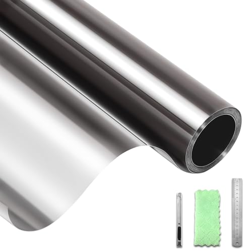 DIFIT Fensterfolie Blickdicht von Aussen Spiegelfolie Fenster Sichtschutz Durchsichtig Sichtschutzfolie Fenster Reflektierende UV-Schutzs Statische Adsorption Zuhause, Büro（Grau-Silber，60x200cm） von DIFIT