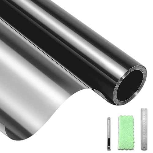 DIFIT Fensterfolie Blickdicht von Aussen Spiegelfolie Fenster Sichtschutz Durchsichtig Sichtschutzfolie Fenster Reflektierende UV-Schutzs Statische Adsorption Zuhause, Büro（Schwarz-Silber，44.3x200cm） von DIFIT