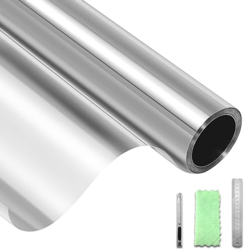 DIFIT Fensterfolie Blickdicht von Aussen Spiegelfolie Fenster Sichtschutz Durchsichtig Sichtschutzfolie Fenster Reflektierende UV-Schutzs Statische Adsorption Zuhause, Büro（Silber-Silber，60x200cm） von DIFIT