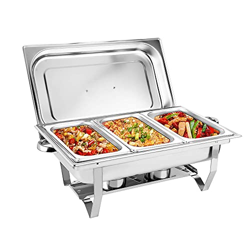 9L 3 Grid Profi Chafing Dish Speisewärmer Wärmebehälter Satz Speisenwärmer Edelstahl Warmhaltebehälter Warmhaltegerät w/Cover von DIFU