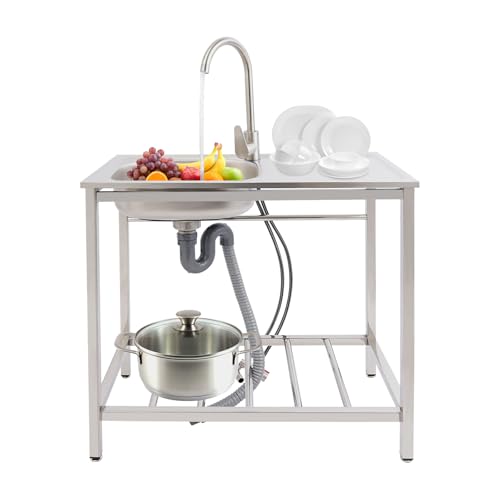 DIFU Freistehende Edelstahl Spültisch 75x40x75cm Commercial Spüle, Küchenspüle mit Plattform, Outdoor Camping Spüle, Multifunktionswaschtisch Mobile Spülbecken für Terrasse Garten bis 40KG DIFU Freistehende Edelstahl Spültisch 75x40x75cm Commercial Spüle, Küchenspüle mit Plattform, Outdoor Camping Spüle, Multifunktionswaschtisch Mobile Spülbecken für Terrasse Garten bis 40KG von DIFU