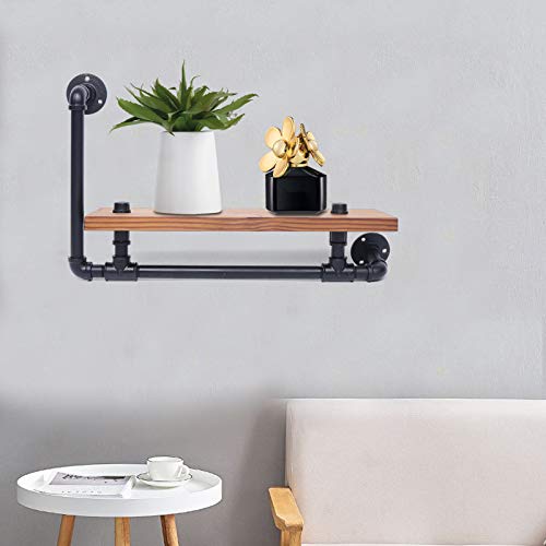 DIFU Wandregal Holz Schweberegal 53 cm x 15 cm Metall Ddekorative Wand Regale Industrial Rustikale Aufbewahrungsregale für Schlafzimmer, Wohnzimmer, Küche, Büro und Flur, Regal bis 50 kg von DIFU