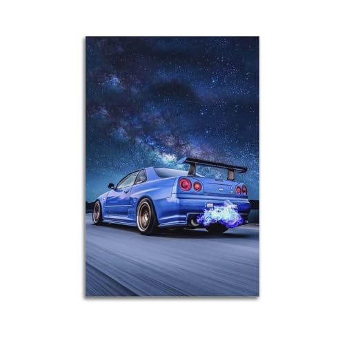 DIGERTECH Blaues Poster, Motiv: Nissan Skyline R34, Vintage-Kunst, Raumdekoration, ästhetisches Poster für Schlafzimmer, Wohnzimmer, Wände, ästhetisches Poster, 40 x 60 cm, ungerahmter Stil von DIGERTECH