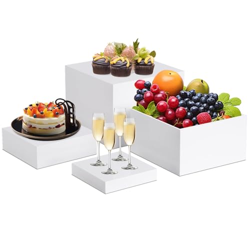 Digiele Buffet Ständer Acryl, 5'' x 6'' x 7'' x 8'' Lebensmittel-Präsentationsboxen 4er Set, Würfel-Dessertständer mit hohlem Boden für Cupcakes, Süßigkeiten, Brunch, Desserts, Sammlerstücke, Schmuck von DIGIELE