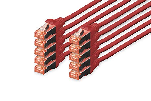 DIGITUS LAN Kabel Cat 6 - 0,5m - 10 Stück - RJ45 Netzwerkkabel - S/FTP Geschirmt - Kompatibel zu Cat 6A & Cat 7 - Rot von DIGITUS