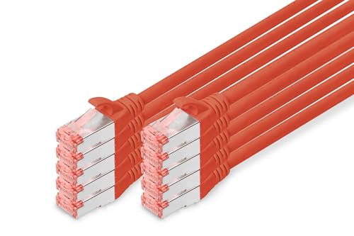 DIGITUS LAN Kabel Cat 6 - 0,5m - 10 Stück - RJ45 Netzwerkkabel - S/FTP Geschirmt - Kompatibel zu Cat 6A & Cat 7 - Rot von DIGITUS