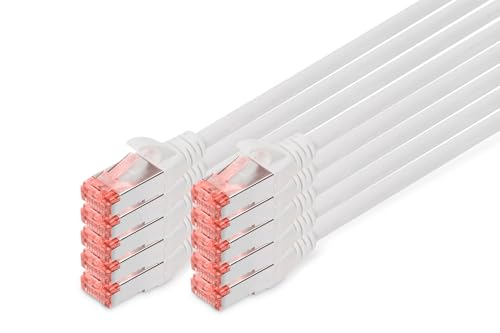 DIGITUS LAN Kabel Cat 6 - 1m - 10 Stück - RJ45 Netzwerkkabel - S/FTP Geschirmt - Kompatibel zu Cat 6A & Cat 7 - Grau von DIGITUS