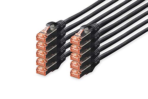 DIGITUS LAN Kabel Cat 6 - 1m - 10 Stück - RJ45 Netzwerkkabel - S/FTP Geschirmt - Kompatibel zu Cat 6A & Cat 7 - Schwarz von DIGITUS