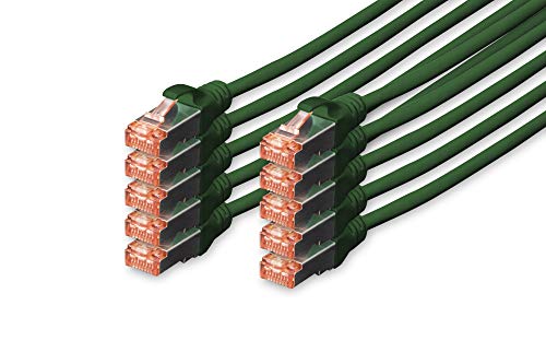 DIGITUS LAN Kabel Cat 6 - 2m - 10 Stück - RJ45 Netzwerkkabel - S/FTP Geschirmt - Kompatibel zu Cat 6A & Cat 7 - Grün von DIGITUS